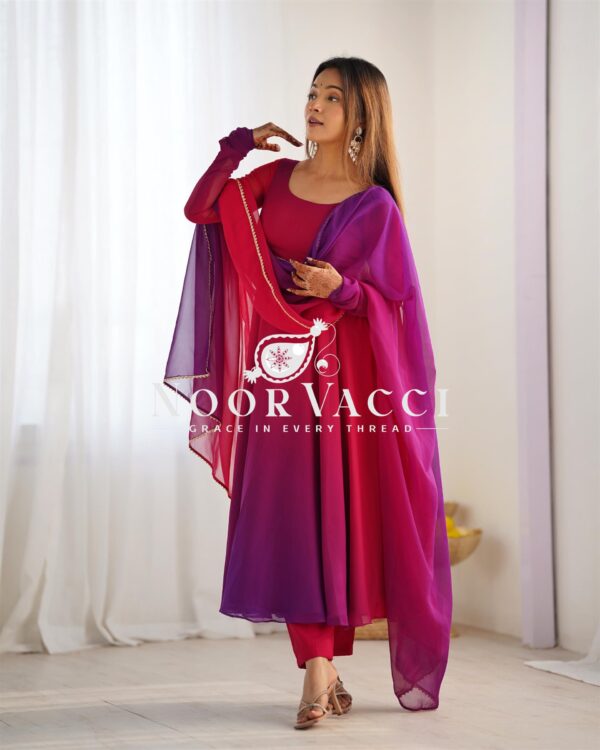 Shop Fox Georgette Colorful Padded Anarkali Set with Dupatta and Pants - Image 3