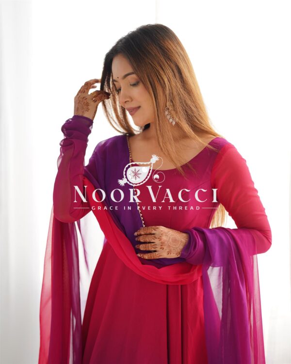 Shop Fox Georgette Colorful Padded Anarkali Set with Dupatta and Pants - Image 4