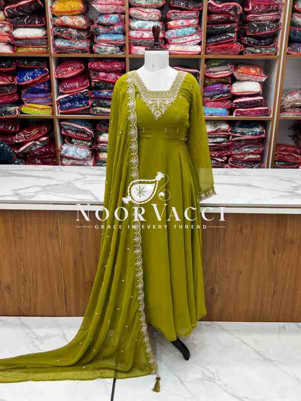 Fox Georgette Anarkali Set with Embroidery & Beads Work - Image 2