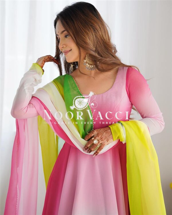Buy Fox Georgette Colorful Padded Anarkali Set with Dupatta and Pants - Image 7