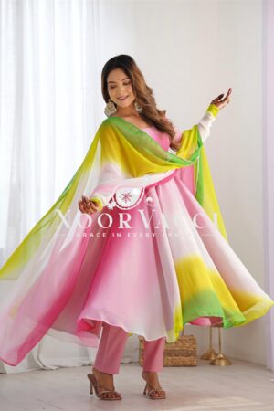 Buy Fox Georgette Colorful Padded Anarkali Set with Dupatta and Pants