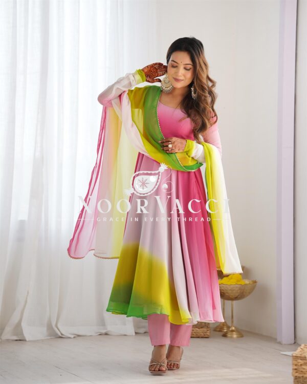 Buy Fox Georgette Colorful Padded Anarkali Set with Dupatta and Pants - Image 5