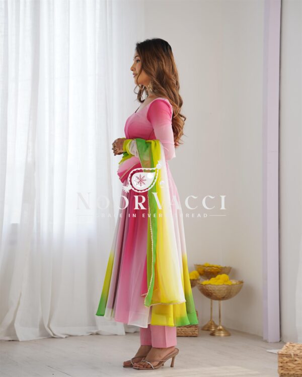Buy Fox Georgette Colorful Padded Anarkali Set with Dupatta and Pants - Image 3