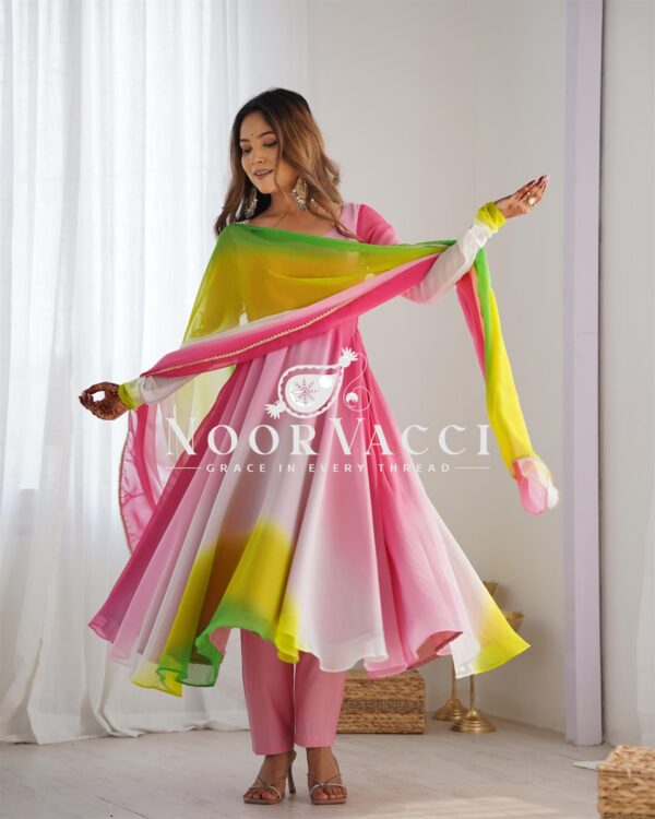 Buy Fox Georgette Colorful Padded Anarkali Set with Dupatta and Pants - Image 4