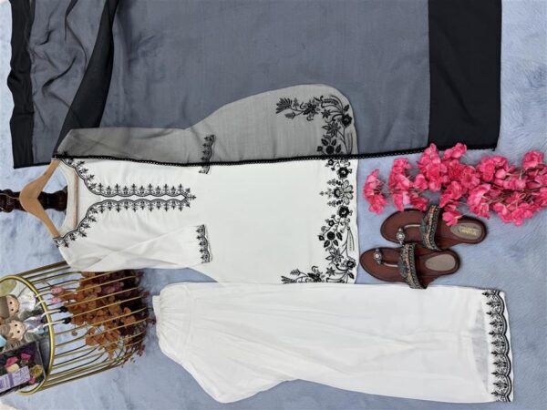 Buy Designer Pure Natural Crepe Top with Farshi Palazzo & Organza Dupatta Set - Image 6