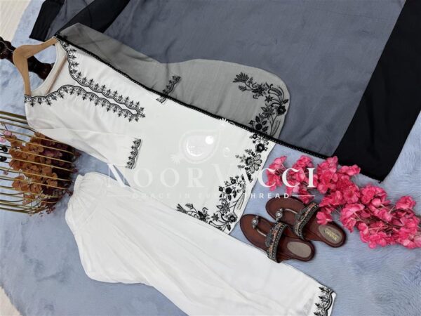 Buy Designer Pure Natural Crepe Top with Farshi Palazzo & Organza Dupatta Set - Image 7