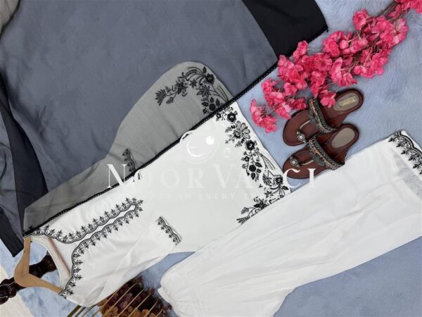 Buy Designer Pure Natural Crepe Top with Farshi Palazzo & Organza Dupatta Set - Image 5