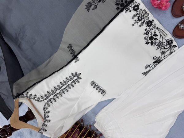 Buy Designer Pure Natural Crepe Top with Farshi Palazzo & Organza Dupatta Set - Image 8