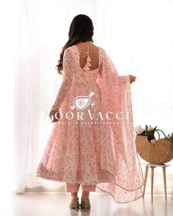 Orange Chiffon Floral Anarkali Set – Bright 4M Flair for Summer Weddings - Image 2