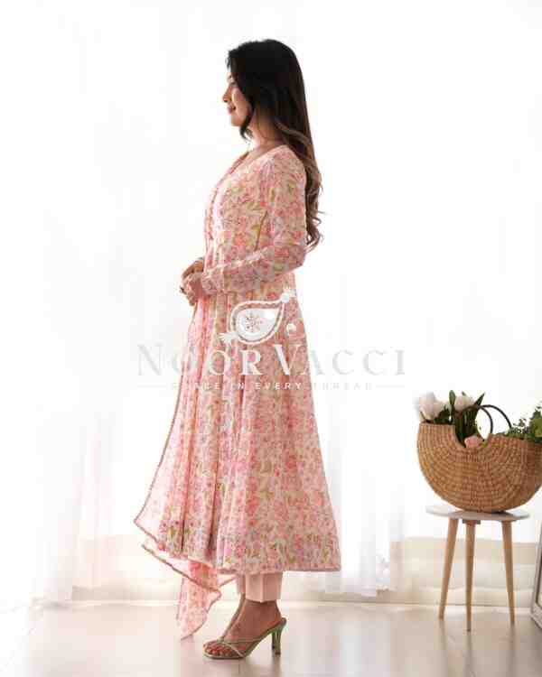 Orange Chiffon Floral Anarkali Set – Bright 4M Flair for Summer Weddings - Image 6