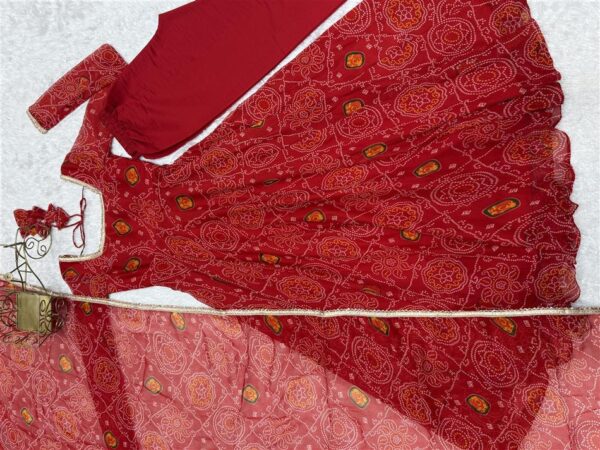Buy Red Chiffon Bandhej Anarkali Set with Dupatta - Image 14