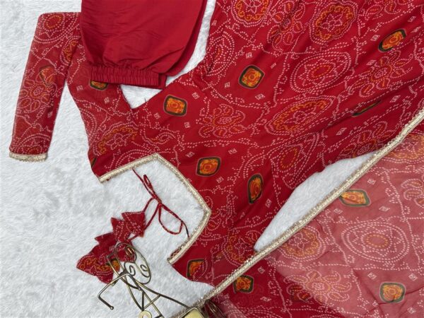 Buy Red Chiffon Bandhej Anarkali Set with Dupatta - Image 13