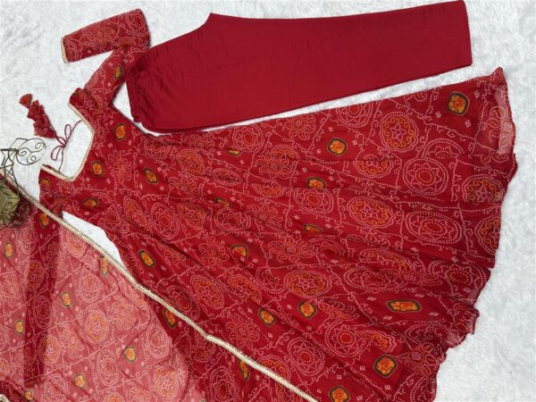 Buy Red Chiffon Bandhej Anarkali Set with Dupatta - Image 15