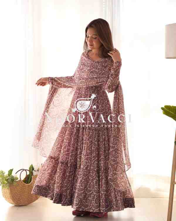 Elegant Pure Soft Fox Georgette Printed Anarkali with Dupatta & Pant Set - Image 2