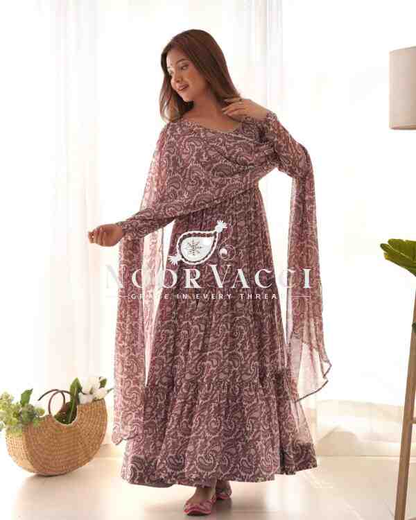 Elegant Pure Soft Fox Georgette Printed Anarkali with Dupatta & Pant Set - Image 3