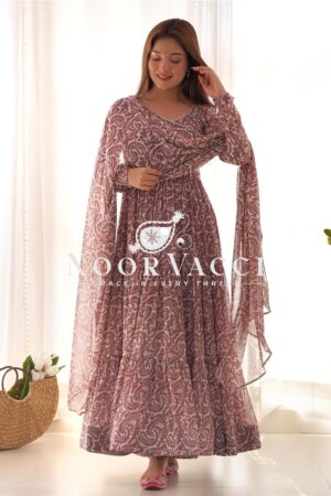 Buy Elegant Pure Soft Fox Georgette Printed Anarkali with Dupatta & Pant Set