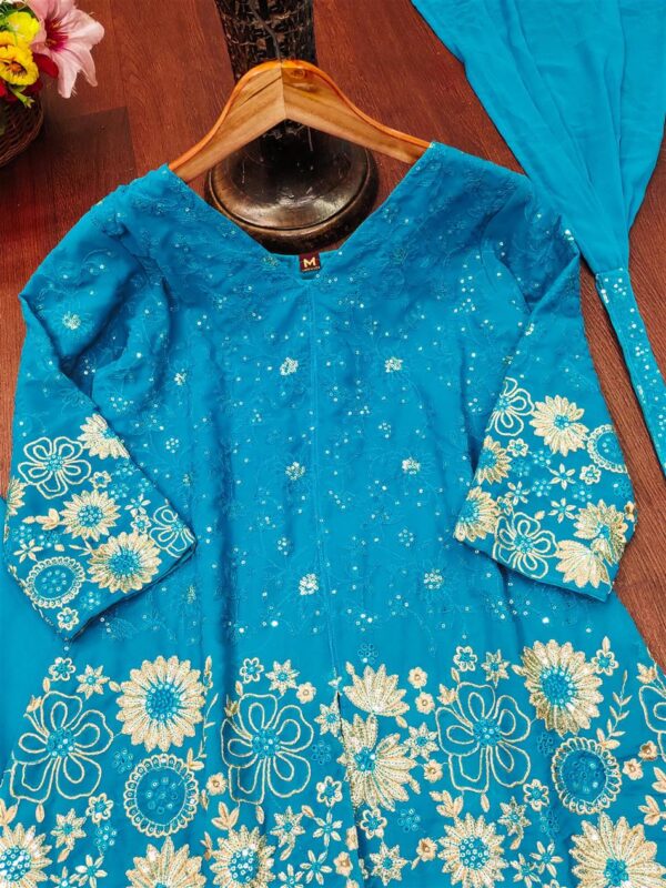 Shop Embroidered Fox Georgette Plazo Suit with Dupatta - Image 5