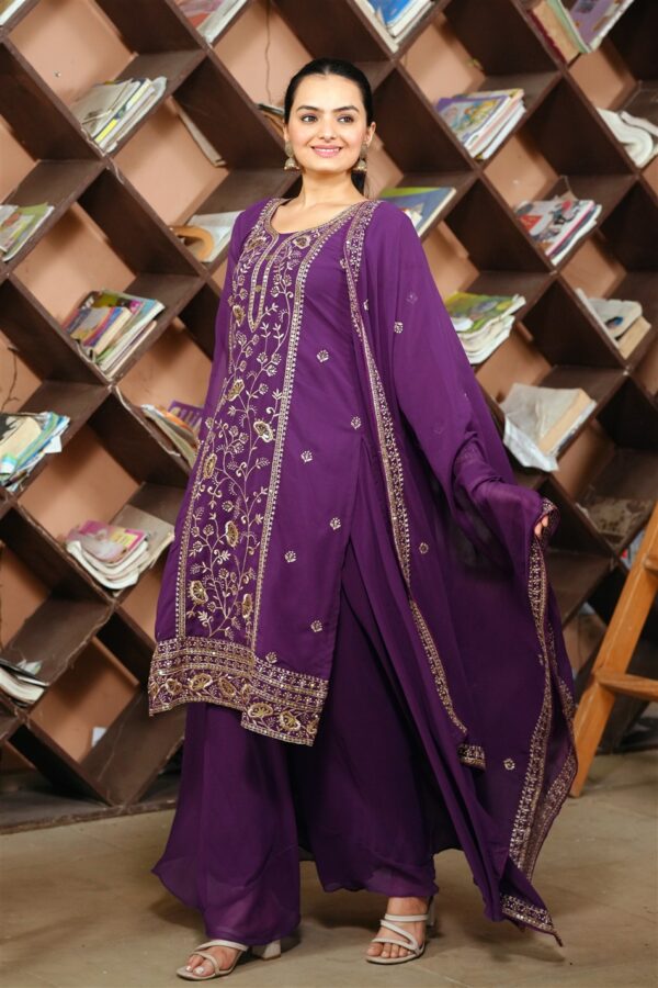 Buy Fox Georgette Embroidered Sharara Suit with Dupatta - Image 2