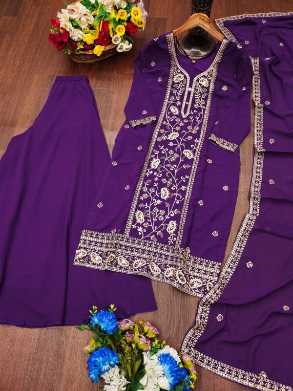 Buy Fox Georgette Embroidered Sharara Suit with Dupatta - Image 6