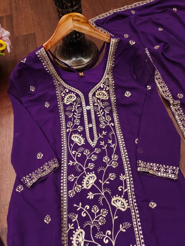 Buy Fox Georgette Embroidered Sharara Suit with Dupatta - Image 7