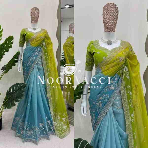 Tibby Silk Designer Saree with Digital Print & Embroidery | Mono Banglori Blouse Front & Back Work - Image 2