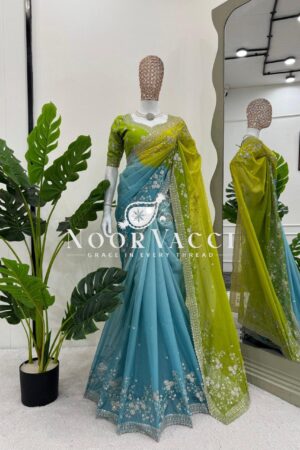 Buy Tibby Silk Designer Saree with Digital Print & Embroidery | Mono Banglori Blouse Front & Back Work