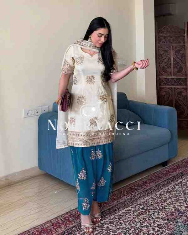 Designer Chinnon Silk Embroidered Top-Bottom & Dupatta Set - Image 2
