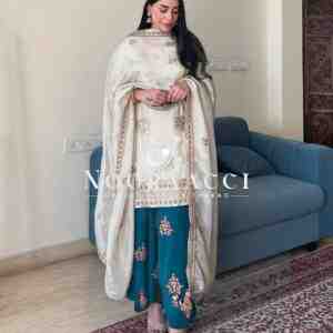 Designer Chinnon Silk Embroidered Top-Bottom & Dupatta Set
