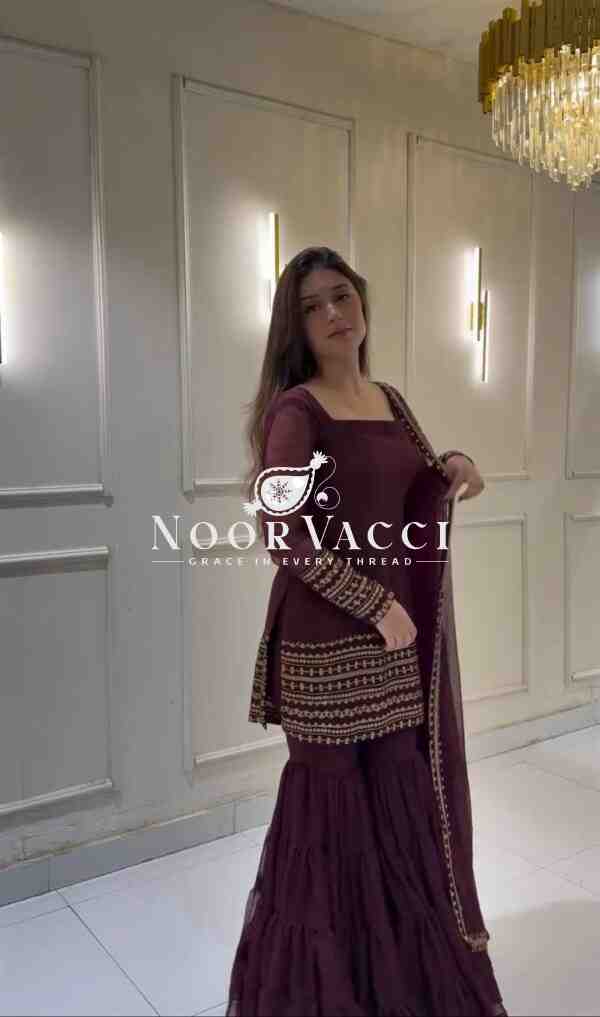 Georgette Embroidered Sharara Set with Full Sleeve Top - Image 2