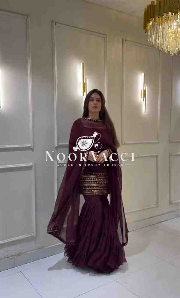 Georgette Embroidered Sharara Set with Full Sleeve Top