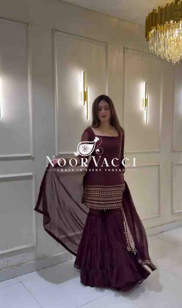 Georgette Embroidered Sharara Set with Full Sleeve Top - Image 3