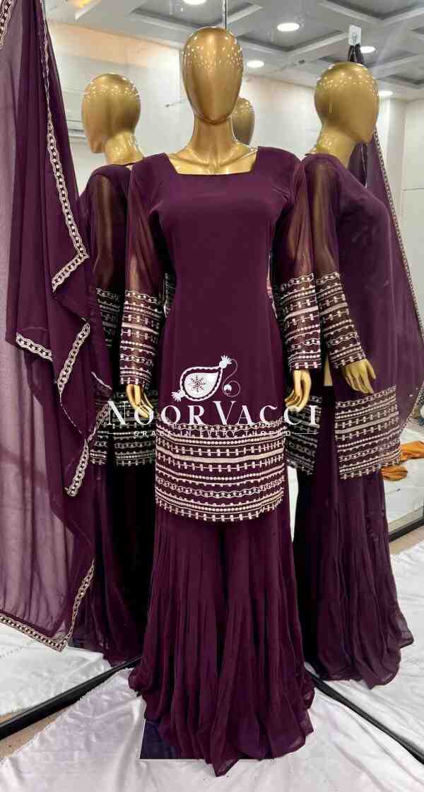Georgette Embroidered Sharara Set with Full Sleeve Top - Image 6