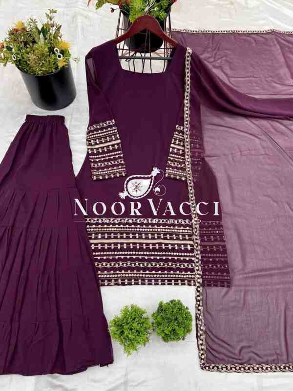 Georgette Embroidered Sharara Set with Full Sleeve Top - Image 7