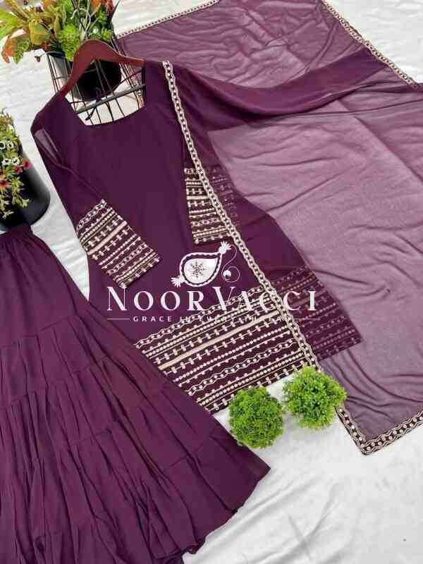 Georgette Embroidered Sharara Set with Full Sleeve Top - Image 5