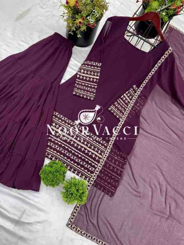 Georgette Embroidered Sharara Set with Full Sleeve Top - Image 9