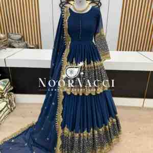 Georgette Embroidered Top & Lehenga Set with Dupatta