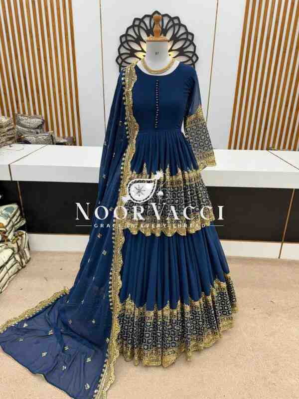 Georgette Embroidered Top & Lehenga Set with Dupatta