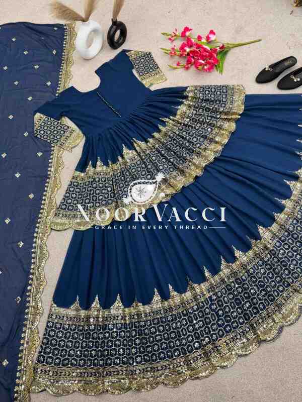 Georgette Embroidered Top & Lehenga Set with Dupatta - Image 3
