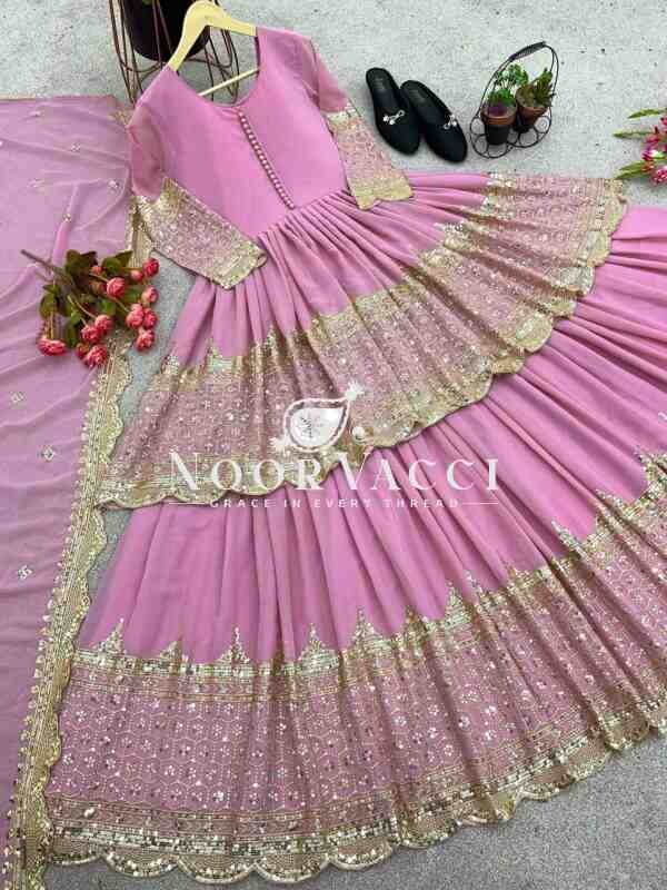 Georgette Embroidered Top & Lehenga Set with Dupatta - Image 3