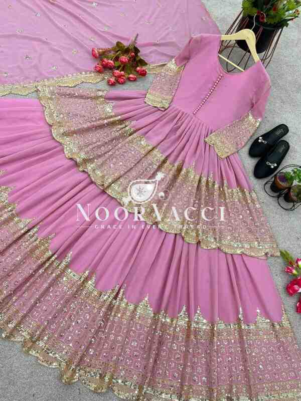Georgette Embroidered Top & Lehenga Set with Dupatta - Image 2