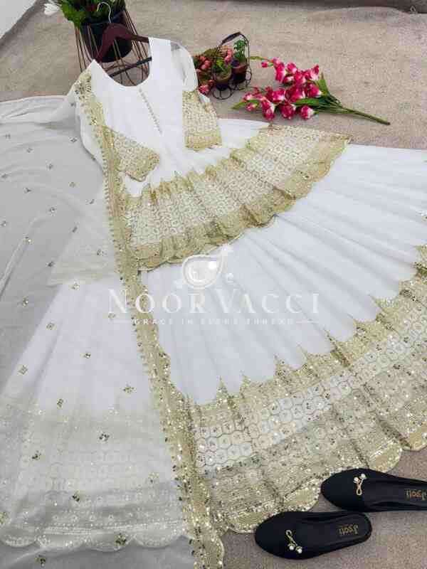 Georgette Embroidered Top & Lehenga Set with Dupatta - Image 3