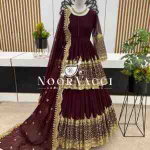 Georgette Embroidered Top & Lehenga Set with Dupatta