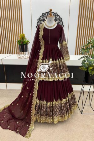 Shop Georgette Embroidered Top & Lehenga Set with Dupatta