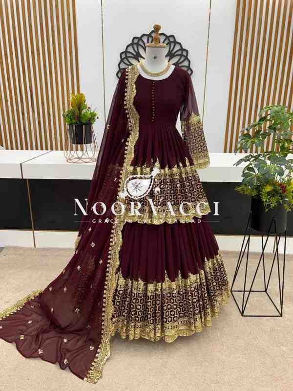 Georgette Embroidered Top & Lehenga Set with Dupatta
