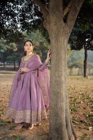 Buy Roman Silk Embroidered Gown with Dupatta