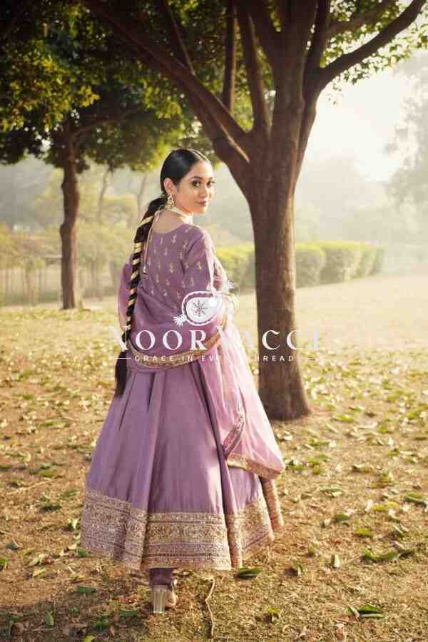 Roman Silk Embroidered Gown with Dupatta - Image 3