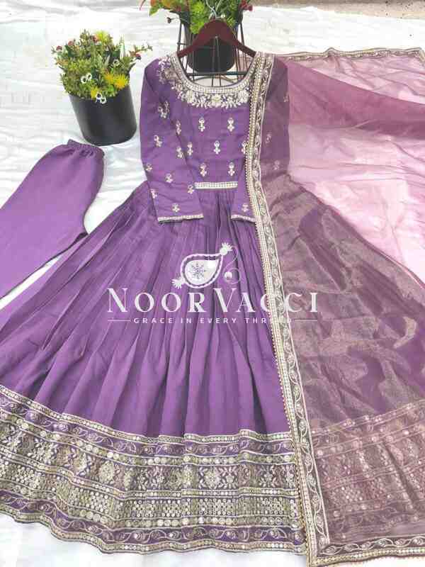 Roman Silk Embroidered Gown with Dupatta - Image 4