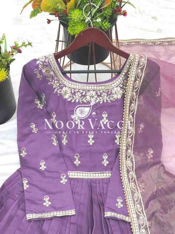 Roman Silk Embroidered Gown with Dupatta - Image 6