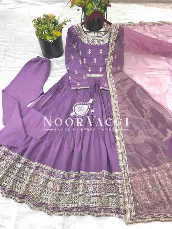 Roman Silk Embroidered Gown with Dupatta - Image 7