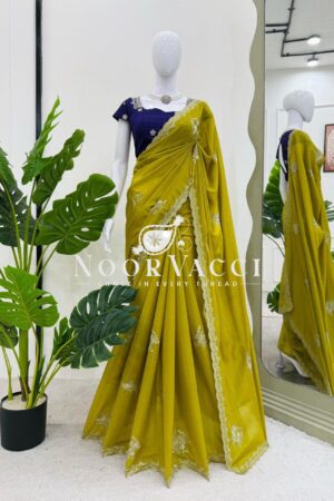 Buy Designer Tesla Chiffon Saree with Thread Work and Benglori Silk Blouse